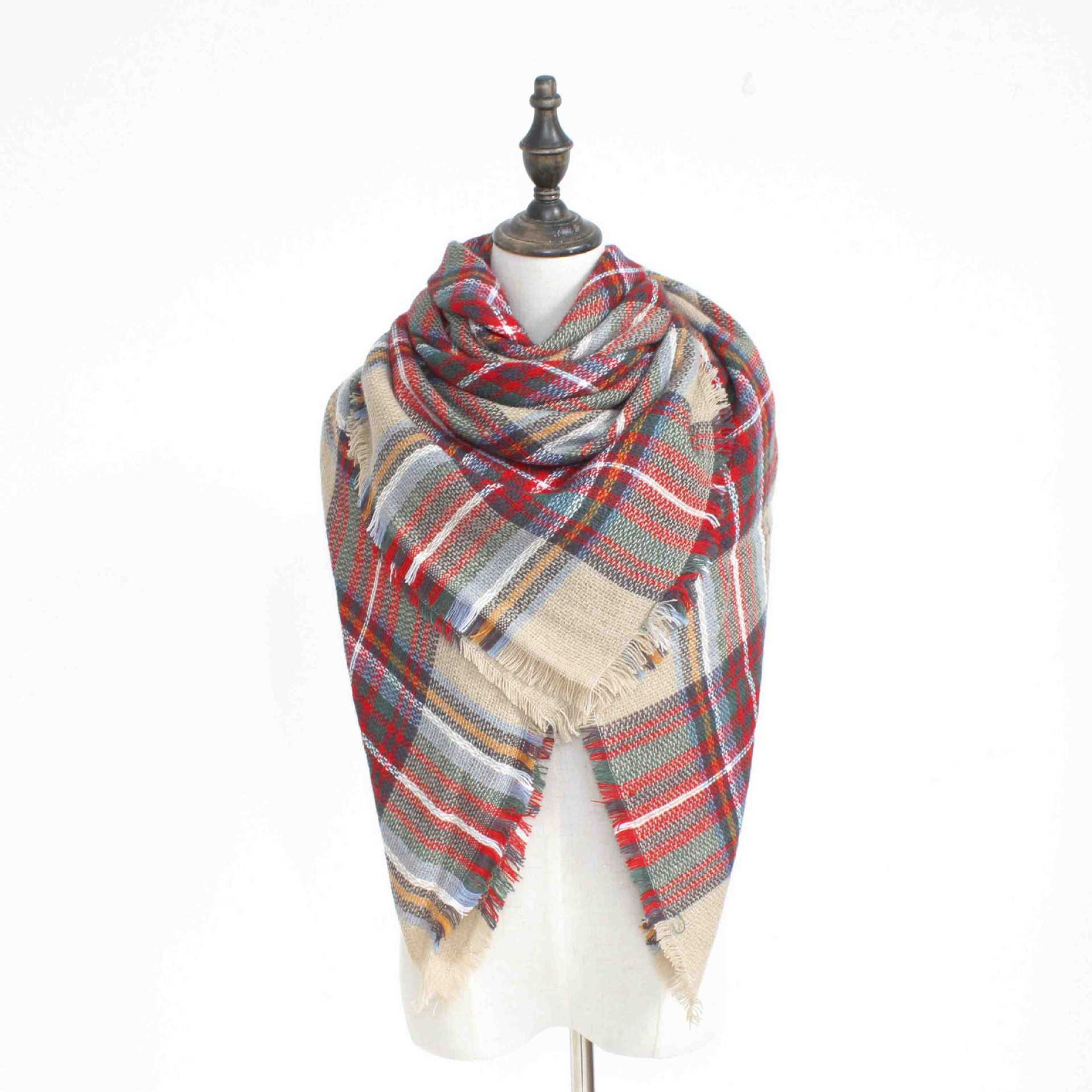 外贸原单大牌ZRA复古文艺彩格子流苏方巾羊绒围巾披肩 围巾