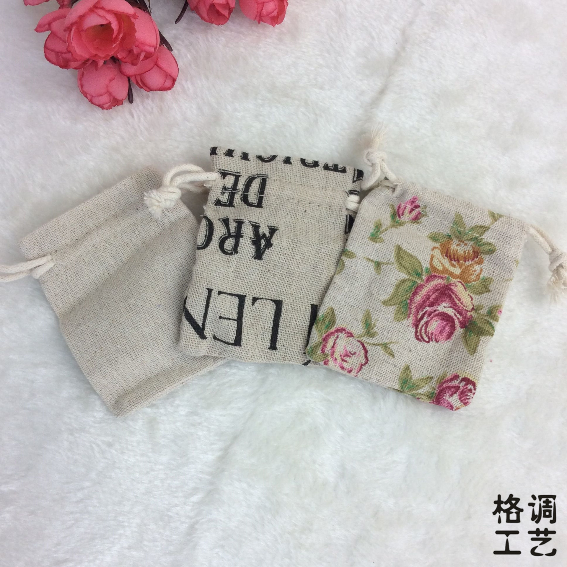厂家直供 7*9CM印花棉麻布收纳袋 礼品首饰袋 咖啡豆茶叶包装袋