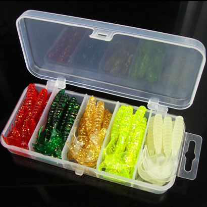 Wholesale 50 pieces of 5cm boxed soft bait curly tail maggot set multi-color bionic fake bait lure fishing gear lure
