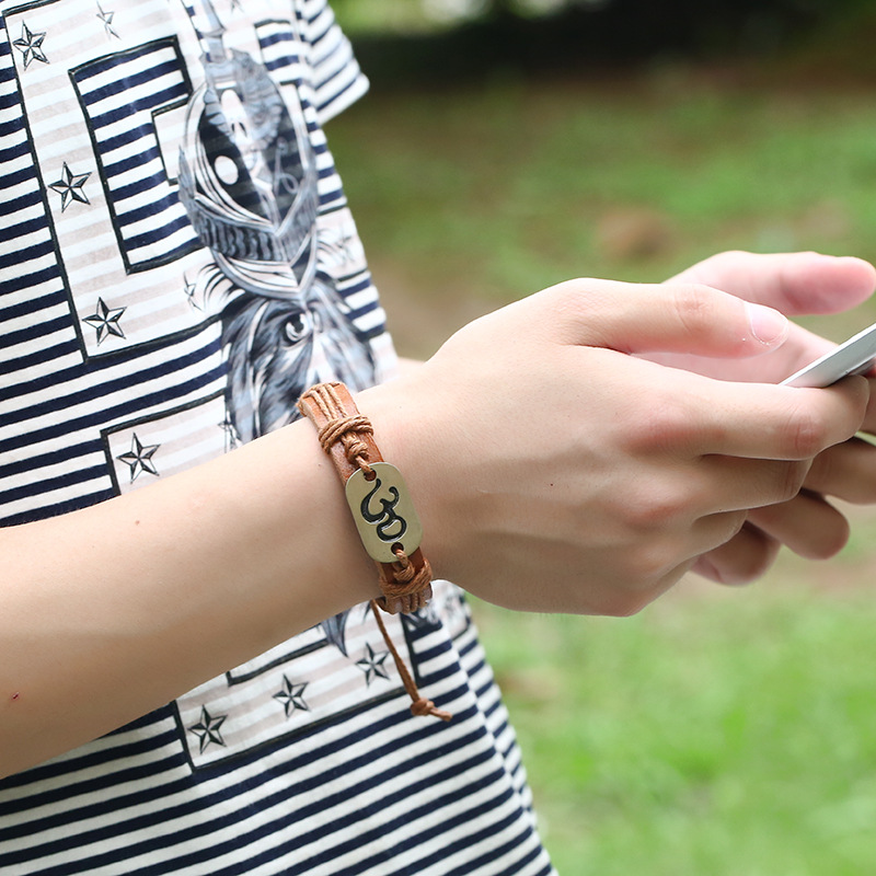 Vintage woven leather bracelet alloy cowhide bracelet wholesale