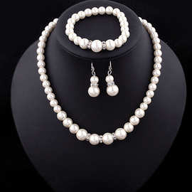 货源欧美经典香巴拉钻圈 珍珠项链新娘套装9245