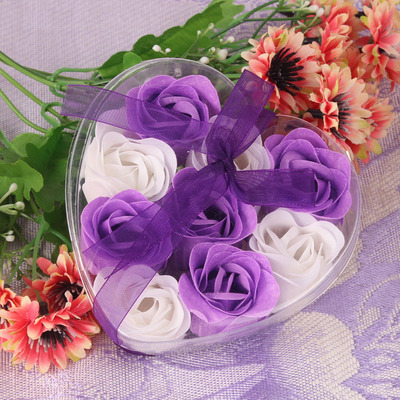 心形PVC盒装9朵玫瑰花香皂花节庆创意小礼品赠品婚庆套装组合用品|ms