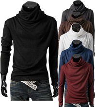 男士秋冬纯色t恤打底衫 ebay新款堆堆领设计韩版男式t恤