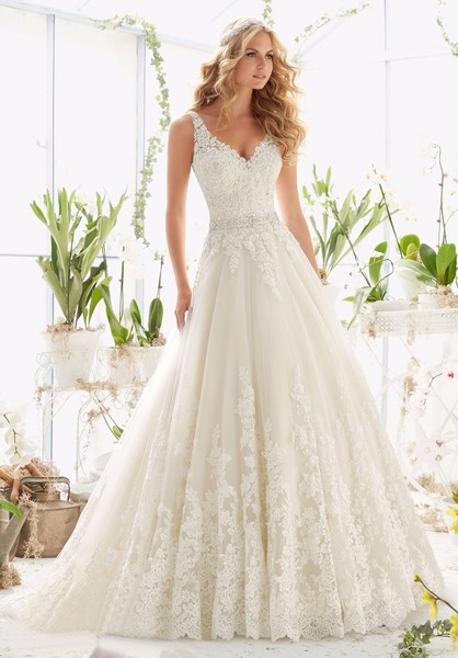 New wedding dresses trailing wedding dresses deep V big Lace Bridal Wedding Dresses