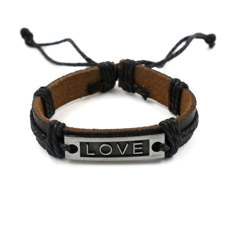 Металлический тканый кожаный мужской браслет, ювелирные изделия с буквами, аксессуар, европейский стиль, английские буквы, оптом
