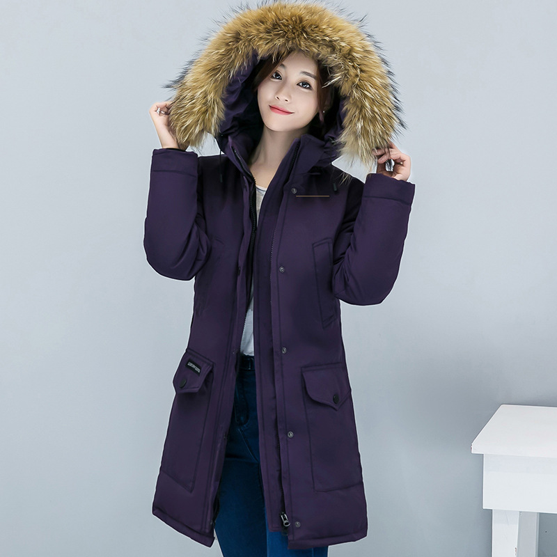 Winter new women's military work clothes cotton padded coat thickened cotton coat coat Long sleeve label large wool collar warm cotton padded jacket jacket female