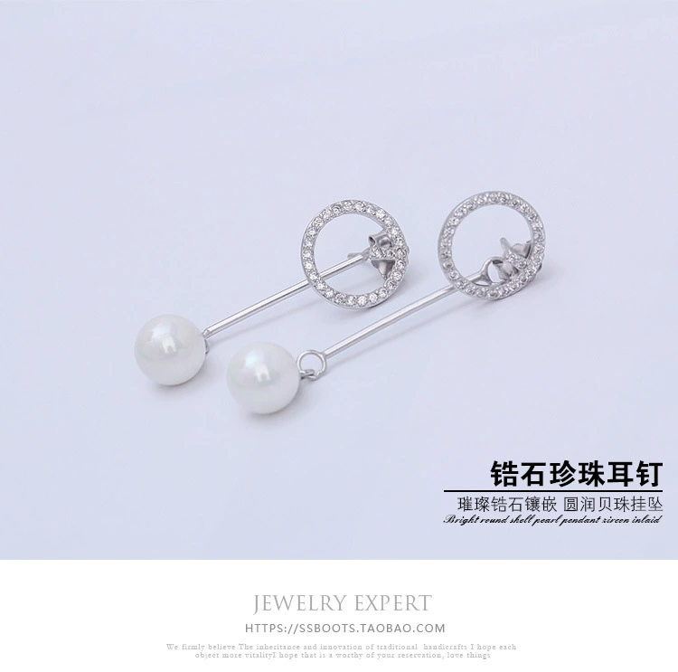 Long earrings, accessory from pearl, silver 925 sample, Korean style, 925 sample silver