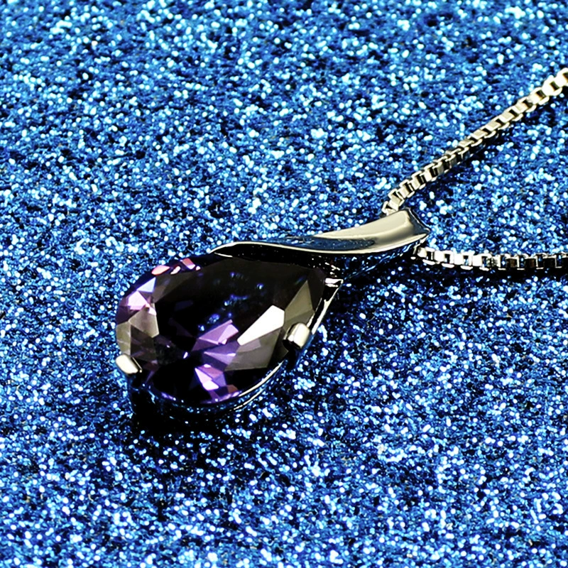Amethyst teardrop pendant — 925 sterling silver, faceted purple stone, no chain