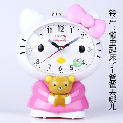 originality kitten Cartoon children student Bedside Voice alarm clock Night light Travel time Mute Get up Electronic watches