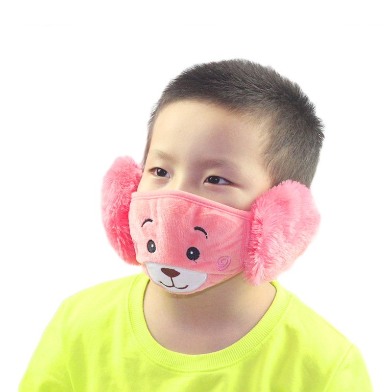 Winter new embroidered cartoon ear mask lovely children's dust-proof warm two in one mask wholesale