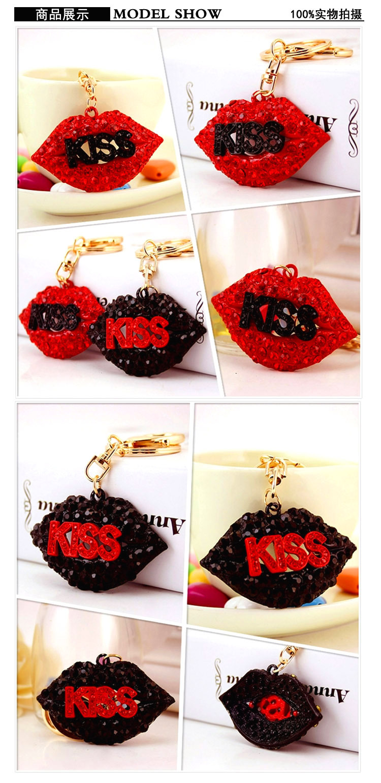 45g Weight Alloy, Metal Material Cartoon Pattern Unisex Gender Red, Black Color Korean Fashion Exquisite Sexy Red Lips Key Chain Pendant 无
