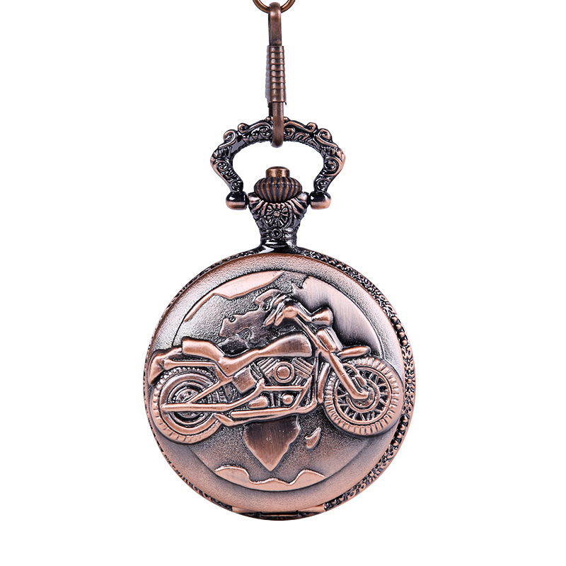 Relief ancient red motorcycle pocket watch a generation of large retro thick chain antique wind motorcycle pocket watch