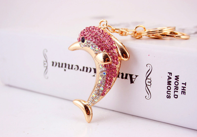 Fashion Rhinestone Cute Dolphin Metal Ocean Ladies Bag Accessories Car Keychain Pendant display picture 14