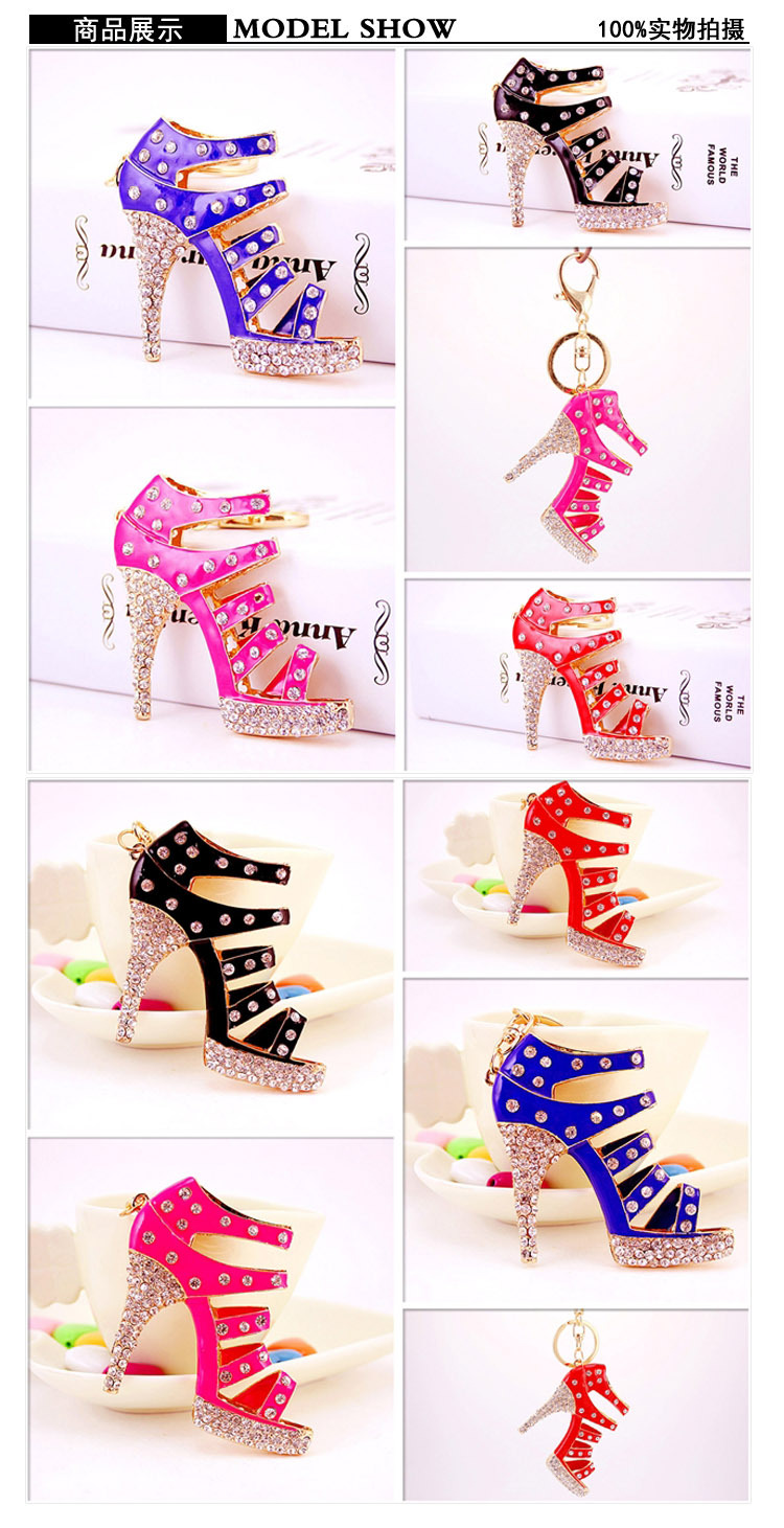 60g Weight Alloy, Metal Material Constellation Pattern Unisex Gender Rose Red, Red, Blue, Black Color Creative Cute Diamond-studded Ladies Oversized High Heels Keychain 无