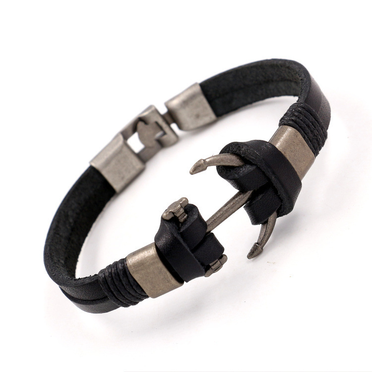 European and American foreign trade explosions punk personality ship anchor leather bracelet nautical wind cowhide bracelet bracelet manufacturers