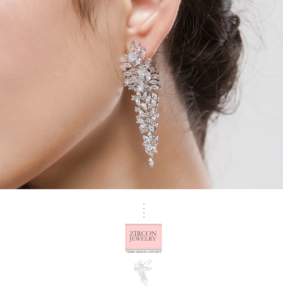 Fashionaaa Zirconia Pear Earrings Luxury Bridal Dinner Earrings Wholesale display picture 1