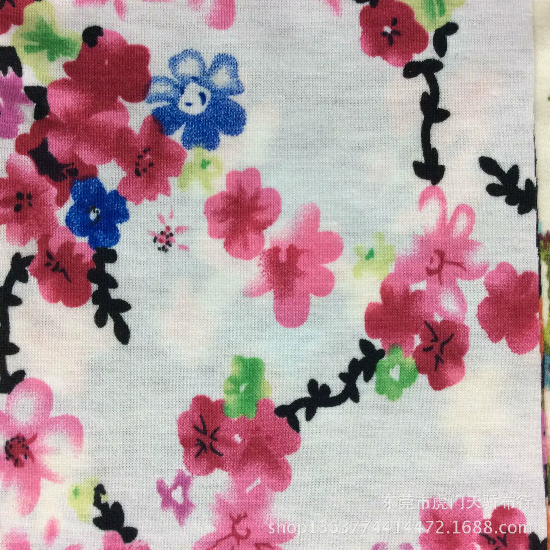 Spot supply knitting single jersey printing knitting imitation cotton pull frame printing small floral dress hair accessories