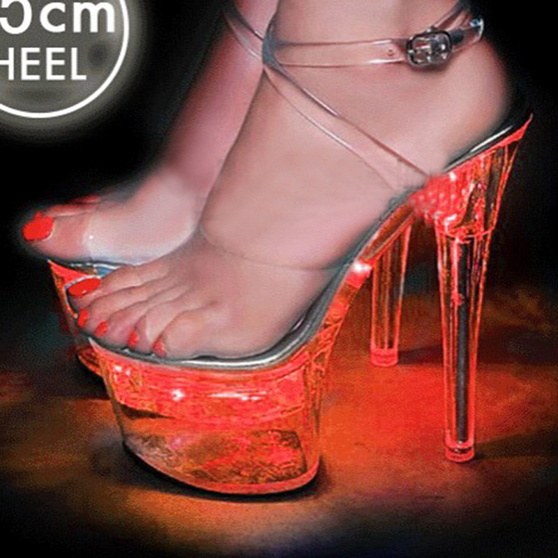 2021 clube nocturno 15CM zapatos de mujer de tacón alto zapatos luminosos de cristal con lámpara zapatos de modelo de tacón alto