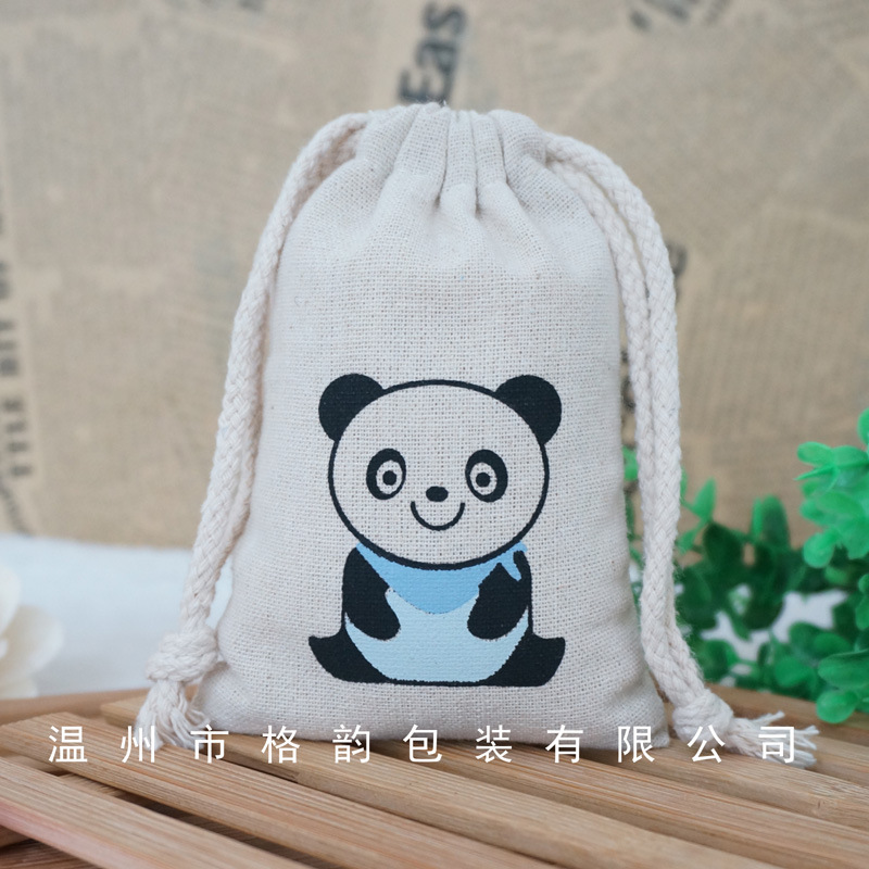 棉布卡通束口袋 棉麻抽绳袋 可印二维码logo 防水麻布袋