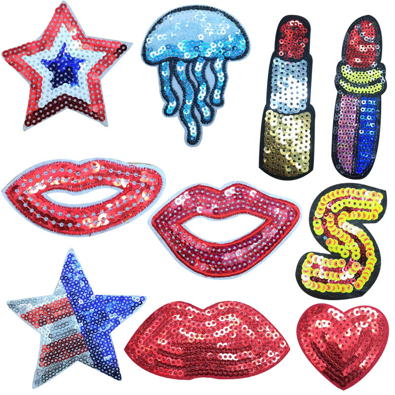五角星布贴 绣花徽章亮片布贴补丁贴 嘴唇布贴小号章仔 字母布贴
