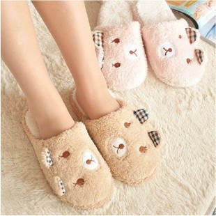 秋冬新款时尚韩版卡通小熊软底棉鞋情侣家居地板棉拖鞋 一件代发|ms