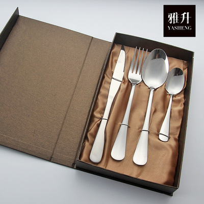 现货高档西餐具四件套装 镀钛黑金色不锈钢牛排刀叉勺子跨境专供|ru