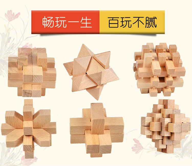 Đồ chơi người lớn bằng gỗ cho trẻ em Đồ chơi thông thường Kong Mingsuo Lu Ban khóa sáu mảnh thiết lập trò chơi trí tuệ cha mẹ đồ chơi rubik tam giác
