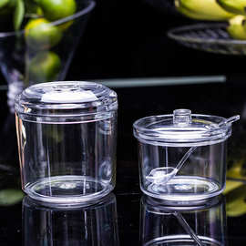厂家直销小吃店塑料糖缸 防摔带盖亚克力调味罐辣椒罐调料罐透明