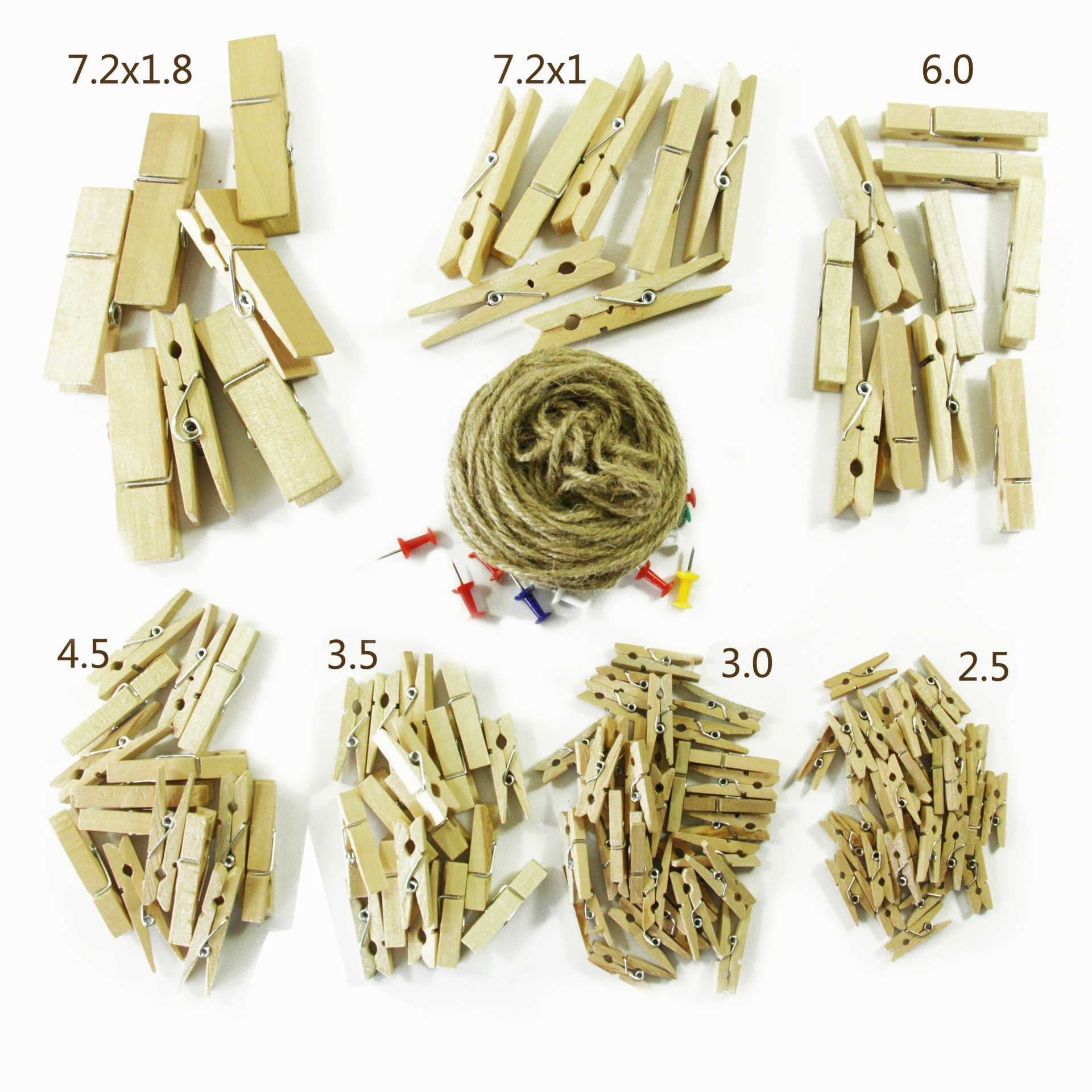 50个原色木夹子照片夹家居日用零食夹票夹菜单夹送10米绳6颗钉