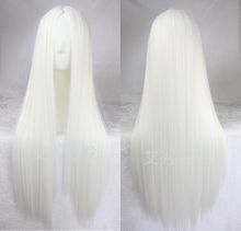 外贸特价现货cosplay假发中分白色100CM 万用演出古装头套长直发