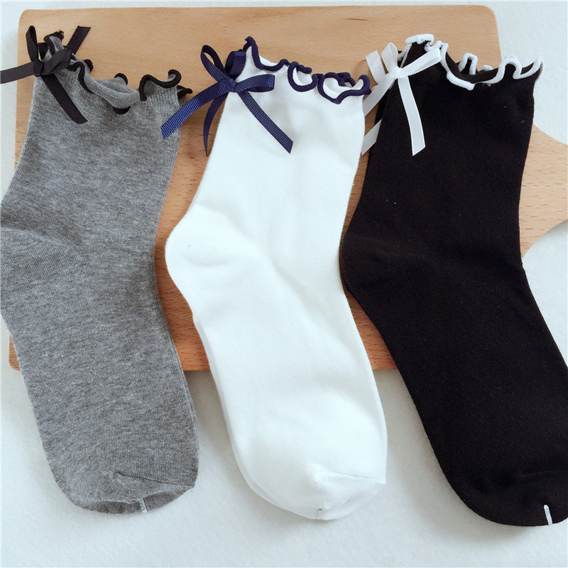 1 pair Women Lady Girl Ankle Fancy Chic Retro Cotton Frilly Bow lace