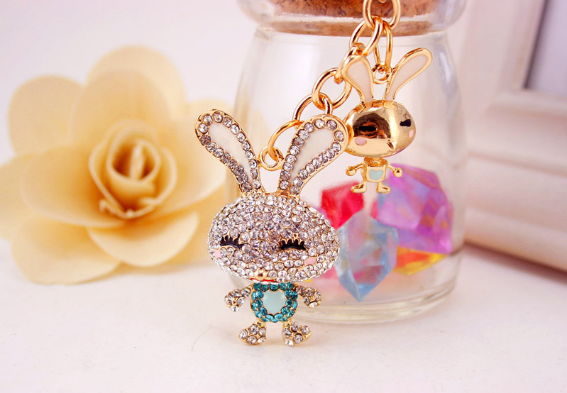 35g Weight Alloy, Metal Material Rabbit Pattern Unisex Gender Pink, Purple, Red, Blue, Peach Color Korean Creative Cute Diamond Cartoon Bunny Car Keychain 14