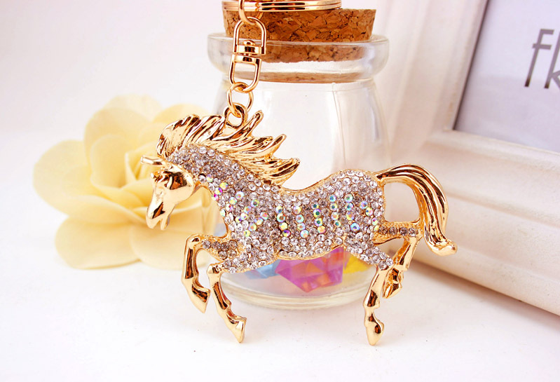56g Weight Alloy, Metal Material Animal Pattern Unisex Gender Coffee, White Color Fashion Zodiac Horse Diamond Keychain 7