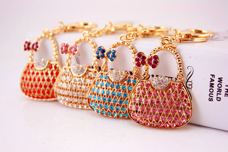 Creative cute rhinestone ladies handbag keychain
