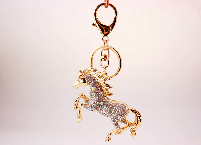 56g Weight Alloy, Metal Material Animal Pattern Unisex Gender Coffee, White Color Fashion Zodiac Horse Diamond Keychain 9