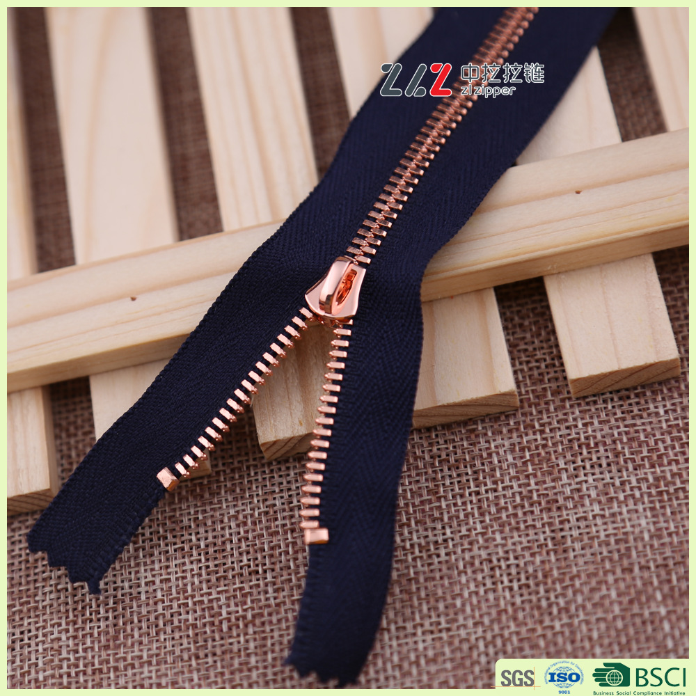 厂家直销 3#玫瑰金齿手袋金属拉链 无镍玫瑰金手袋拉链