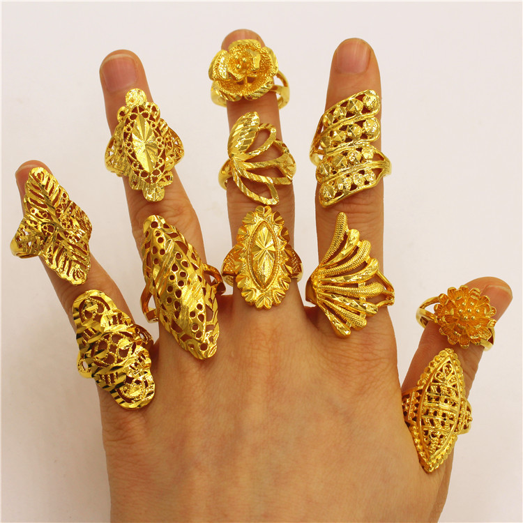 欧币金开口可调节花戒指环女 久不掉色铜镀越南沙金戒指饰品首饰