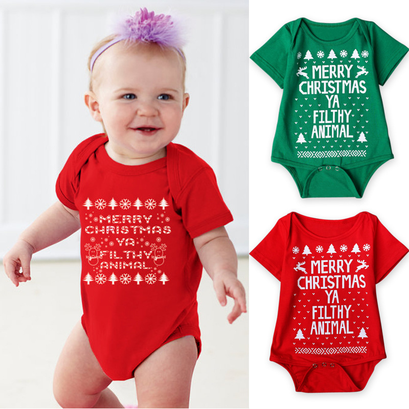Children's Christmas jumpsuit boys and girls letter short sleeve Christmas suit_voghion.com
