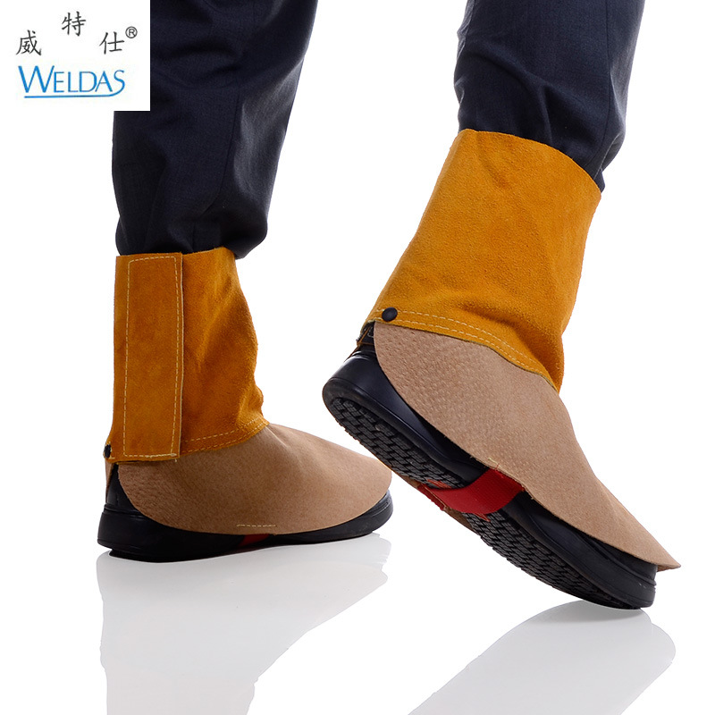WELDAS威特仕金黄色皮脚盖 44-2106牛皮焊工护腿 防火阻燃脚套