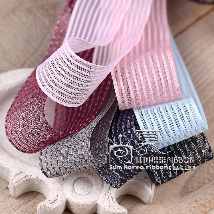 韩国织带混色鱼线条纹硬网纱带发饰diy材料包装礼盒服装雪纱带