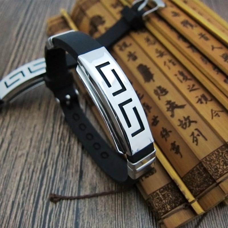 [New] Korean style men's and women's fashion bracelet return pattern geometric stainless steel silicone bracelet belt buckle