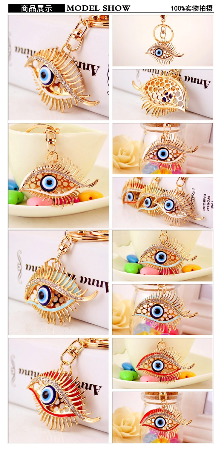 30g Weight Alloy, Metal Material Glasses Pattern Unisex Gender White, Red, Blue Color Korean Diamond-studded Devil’s Eye Crystal Metal Pendant Eyelashes Keychain 1