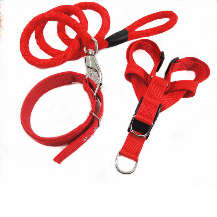 厂家现货加长狗链　编织尼龙三件套狗链批发 狗泰迪金毛牵引狗绳