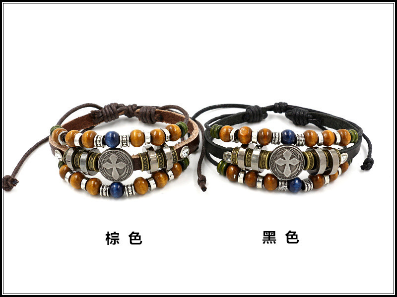 Wholesale Vintage Multi-layer Beaded Bohemian Bracelet Women&#39;s Leather Woven Bracelet display picture 1