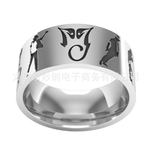 European and American Supply Michael Jackson Finger Ring Stainless Steel Ring Fashion Trendy Male Ring Wholesale Steel Color