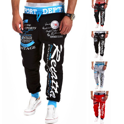 Aliexpress New Men's Drawstring Elastic Waist Letter Printed Casual Pants European Size Printed Large Size Leg Sweatpants