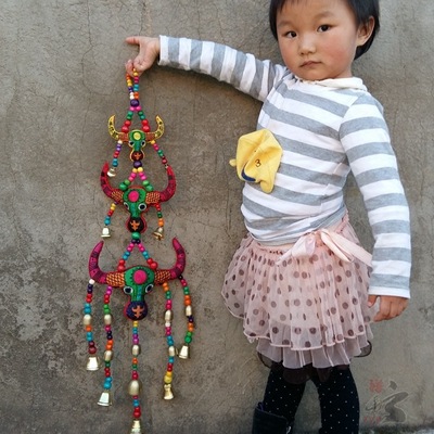 民族风风铃绣花布艺小挂件 家居牛头饰品挂件 室内手工艺壁挂壁饰