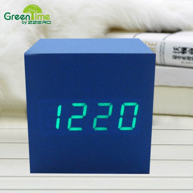 New creative "Recommended" beautiful new wood grain home quiet voice control LED wooden clock electronic desktop alarm clock