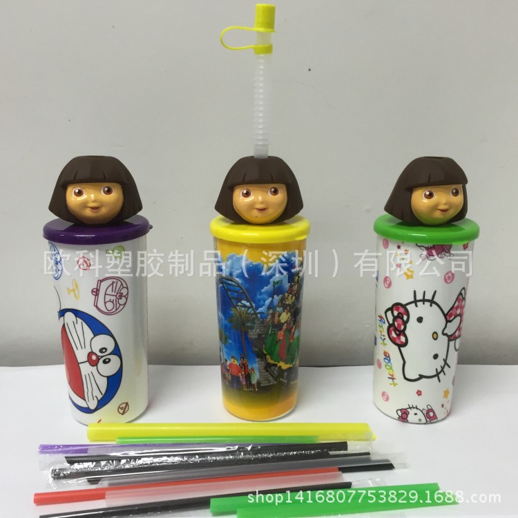 450ml、500ml搪胶南瓜卡通公仔、PP塑料吸管杯款、厂家直销定制