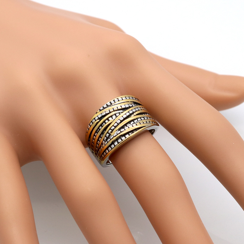 Daily Occasion Vacuum Plating Real Gold Plated 18K Gold Geometric 304 Stainless Steel Retro Waterproof Non Tarnish Rings